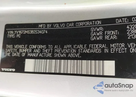 2011 Volvo S40 T5/T5 R-Design из США, поврежденный, VIN YV1672MS3B2534074